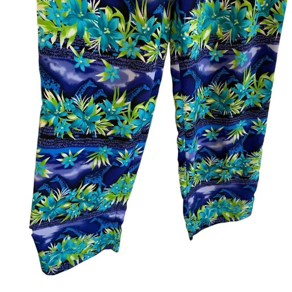 Vintage Tradition Pants Womens 12 Blue Green Floral Giraffes Patterned Flowy - Picture 5 of 8